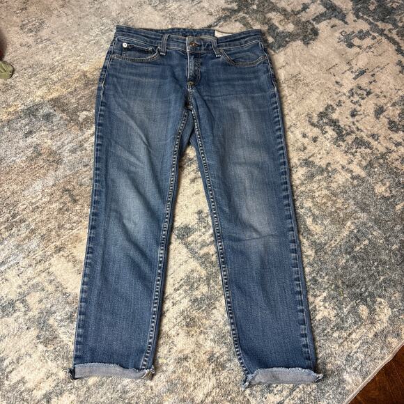 Rag & Bone Dre Low-Rise Frayed Hem Slim Boyfriend Jeans‎ Blue Women's Size 26 - Picture 2 of 12